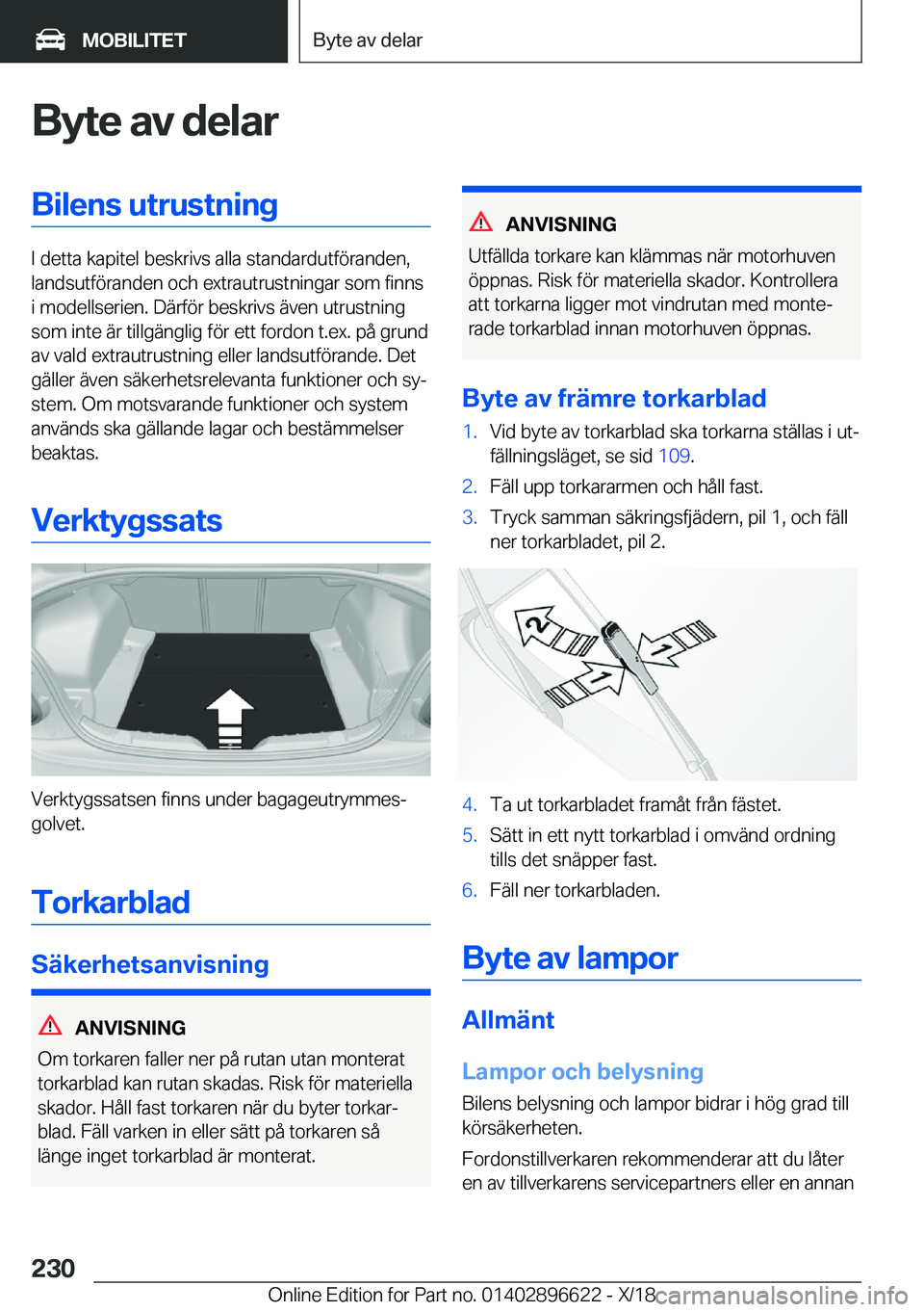 BMW M2 2019  InstruktionsbÖcker (in Swedish) �B�y�t�e��a�v��d�e�l�a�r�B�i�l�e�n�s��u�t�r�u�s�t�n�i�n�g
�I��d�e�t�t�a��k�a�p�i�t�e�l��b�e�s�k�r�i�v�s��a�l�l�a��s�t�a�n�d�a�r�d�u�t�f�