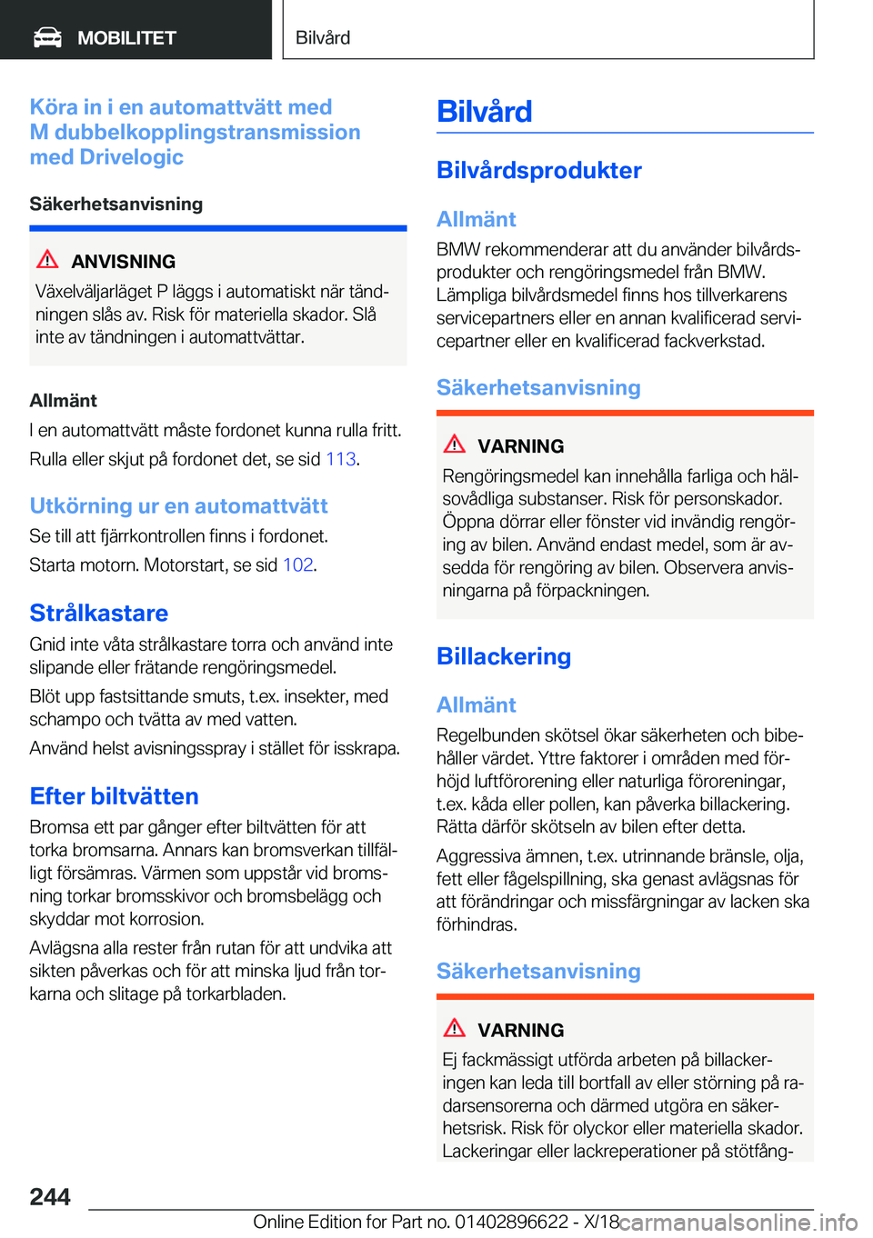 BMW M2 2019  InstruktionsbÖcker (in Swedish) �K�