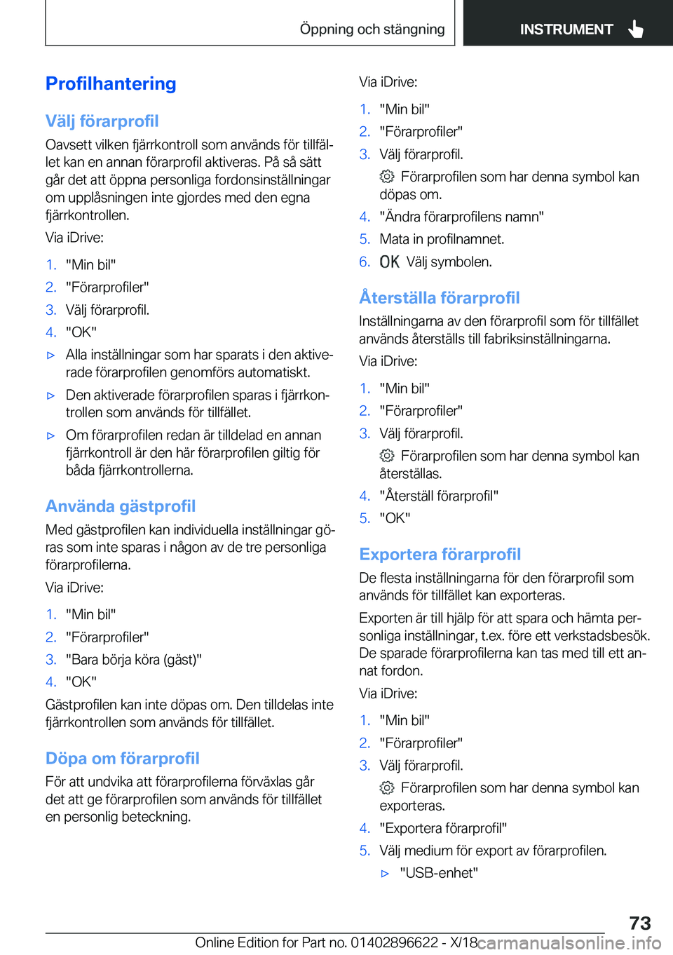 BMW M2 2019  InstruktionsbÖcker (in Swedish) �P�r�o�f�i�l�h�a�n�t�e�r�i�n�g
�V�ä�l�j��f�