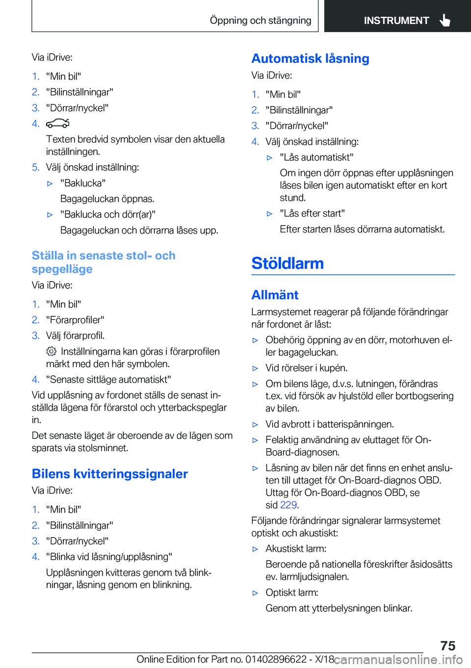 BMW M2 2019  InstruktionsbÖcker (in Swedish) �V�i�a��i�D�r�i�v�e�:�1�.��M�i�n��b�i�l��2�.��B�i�l�i�n�s�t�ä�l�l�n�i�n�g�a�r��3�.��D�