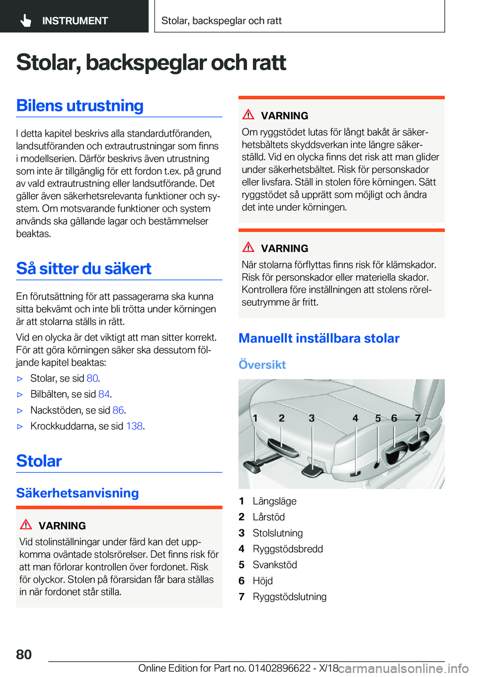 BMW M2 2019  InstruktionsbÖcker (in Swedish) �S�t�o�l�a�r�,��b�a�c�k�s�p�e�g�l�a�r��o�c�h��r�a�t�t�B�i�l�e�n�s��u�t�r�u�s�t�n�i�n�g
�I��d�e�t�t�a��k�a�p�i�t�e�l��b�e�s�k�r�i�v�s��a�l�l�a��s�t�a�n�d�a�r�d�u�t�f�