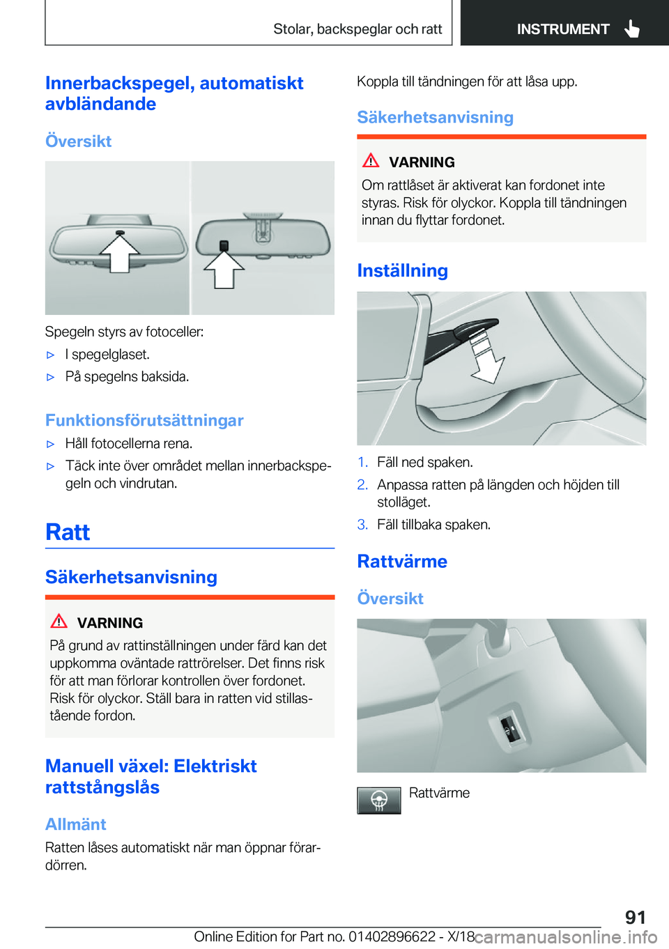 BMW M2 2019  InstruktionsbÖcker (in Swedish) �I�n�n�e�r�b�a�c�k�s�p�e�g�e�l�,��a�u�t�o�m�a�t�i�s�k�t
�a�v�b�l�ä�n�d�a�n�d�e
�
