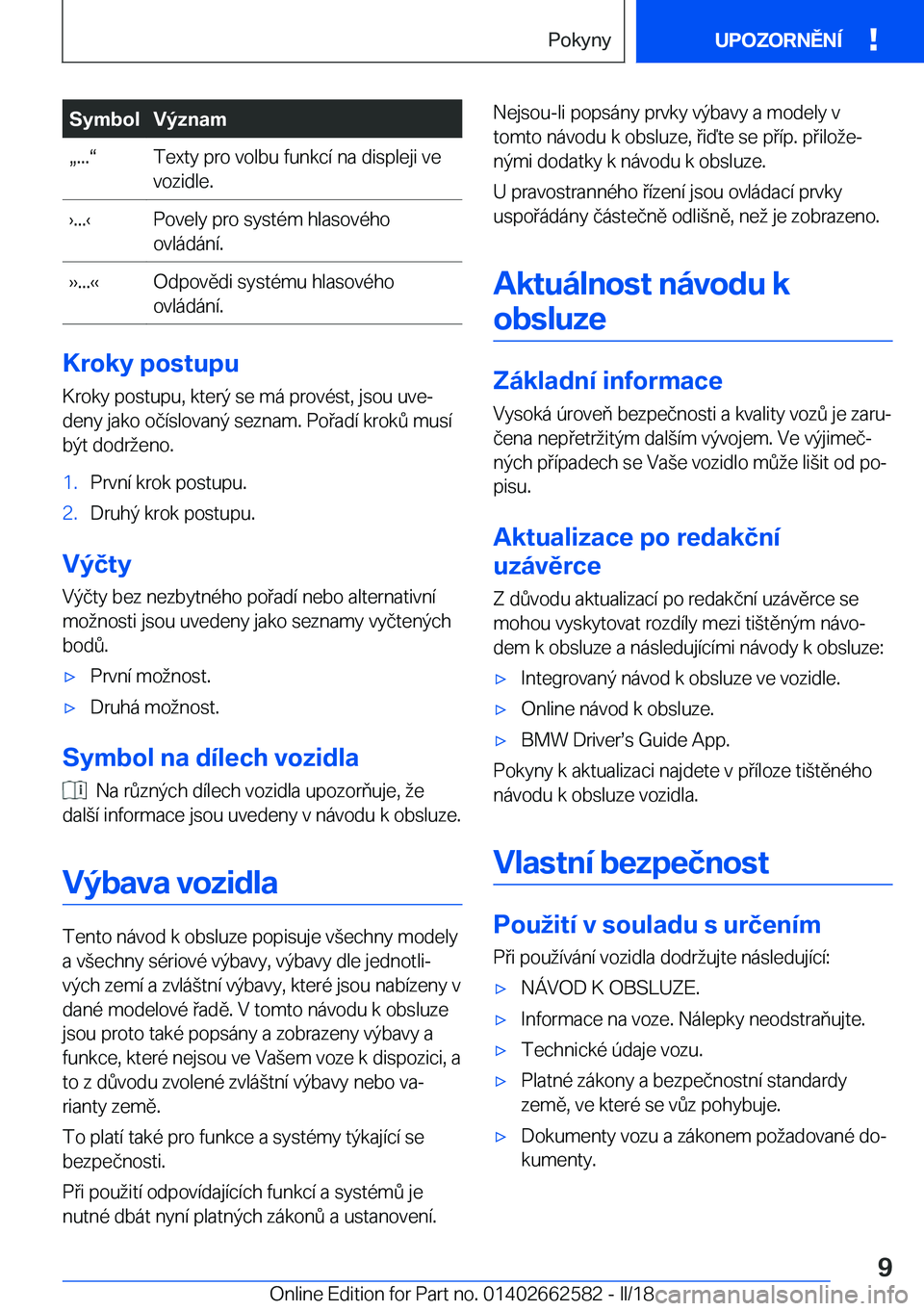 BMW M2 2018  Návod na použití (in Czech) �S�y�m�b�o�l�V�