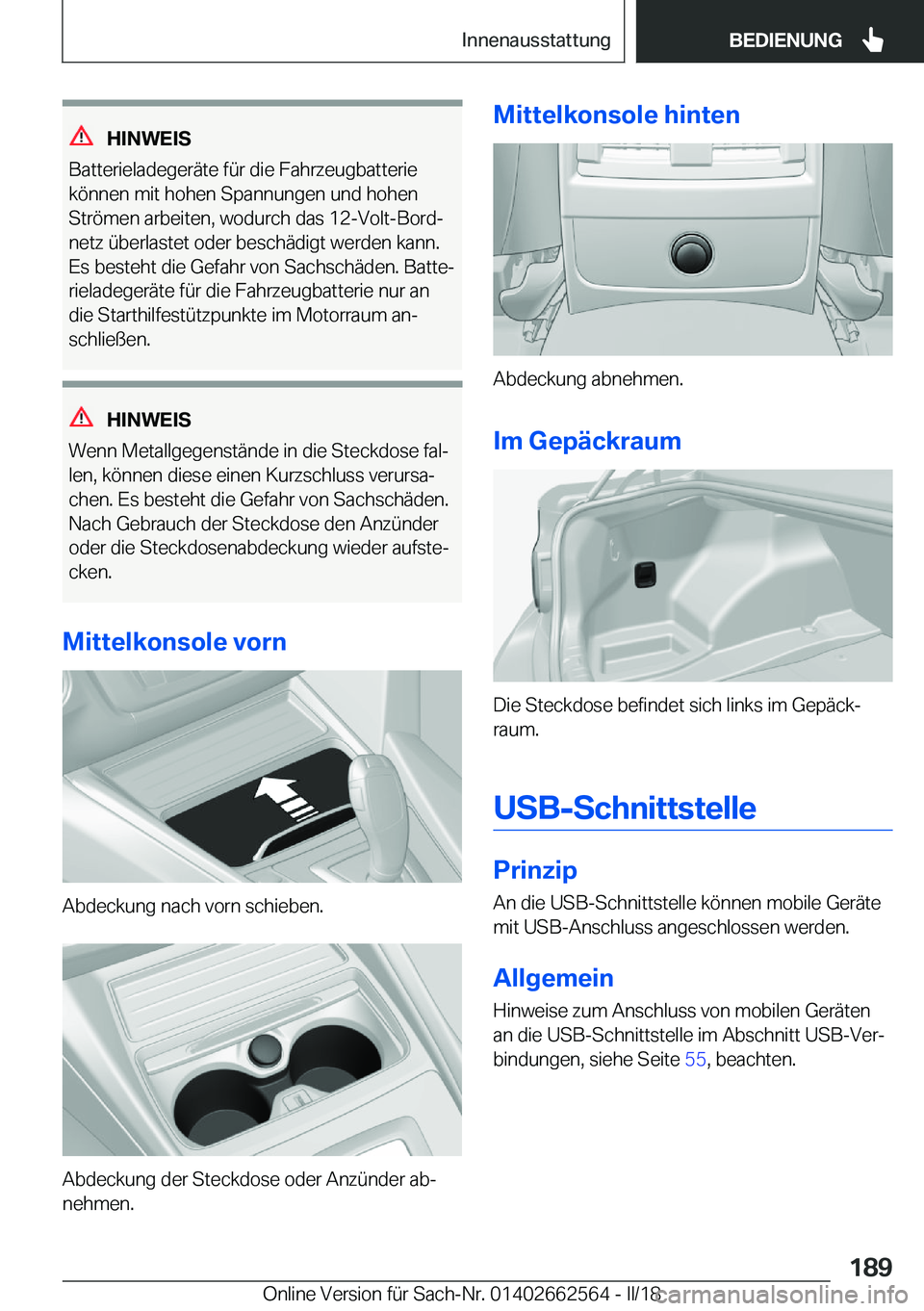 BMW M2 2018  Betriebsanleitungen (in German) �H�I�N�W�E�I�S
�B�a�t�t�e�r�i�e�l�a�d�e�g�e�r�