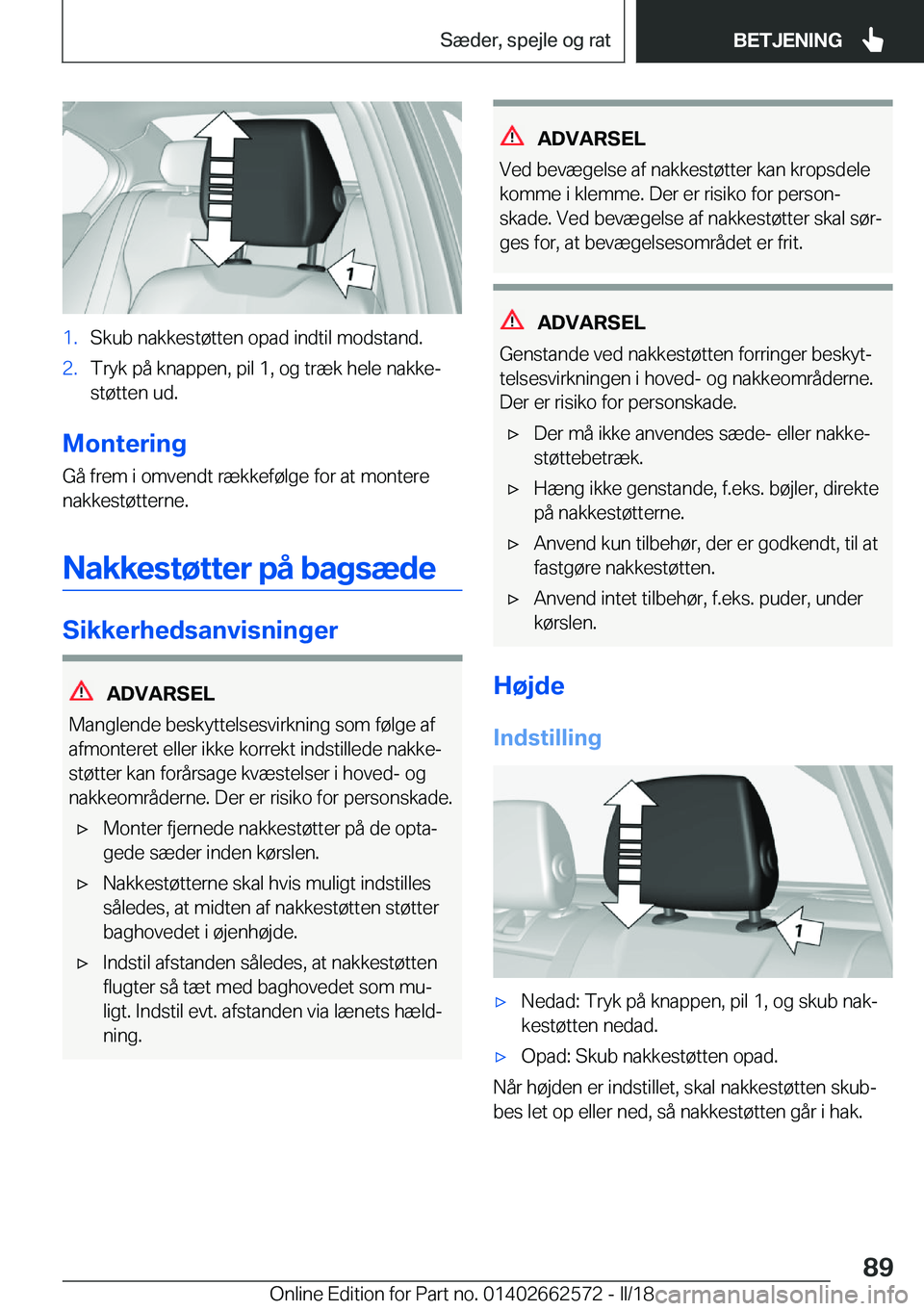 BMW M2 2018  InstruktionsbØger (in Danish) �1�.�S�k�u�b� �n�a�k�k�e�s�t�