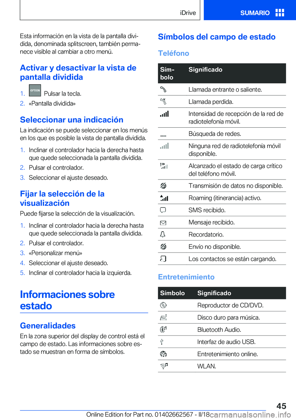 BMW M2 2018  Manuales de Empleo (in Spanish) �E�s�t�a� �i�n�f�o�r�m�a�c�i�