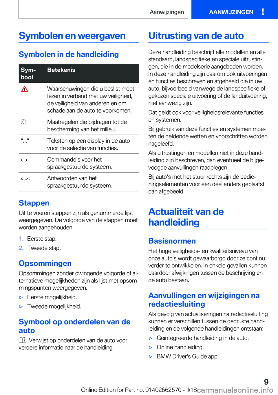 BMW M2 2018  Instructieboekjes (in Dutch) �S�y�m�b�o�l�e�n��e�n��w�e�e�r�g�a�v�e�n
�S�y�m�b�o�l�e�n��i�n��d�e��h�a�n�d�l�e�i�d�i�n�g
�S�y�mj
�b�o�o�l�B�e�t�e�k�e�n�i�s� �W�a�a�r�s�c�h�u�w�i�n�g�e�n� �d�i�e� �u� �b�e�s�l�i�s�t� �m�o�e�t
