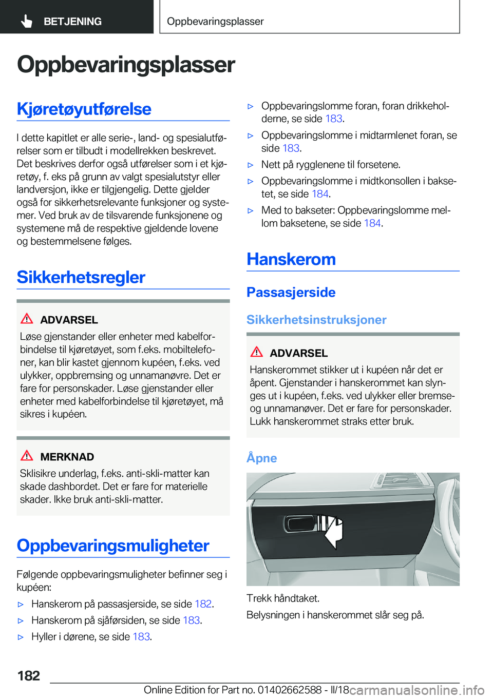 BMW M2 2018  InstruksjonsbØker (in Norwegian) �O�p�p�b�e�v�a�r�i�n�g�s�p�l�a�s�s�e�r�K�j�