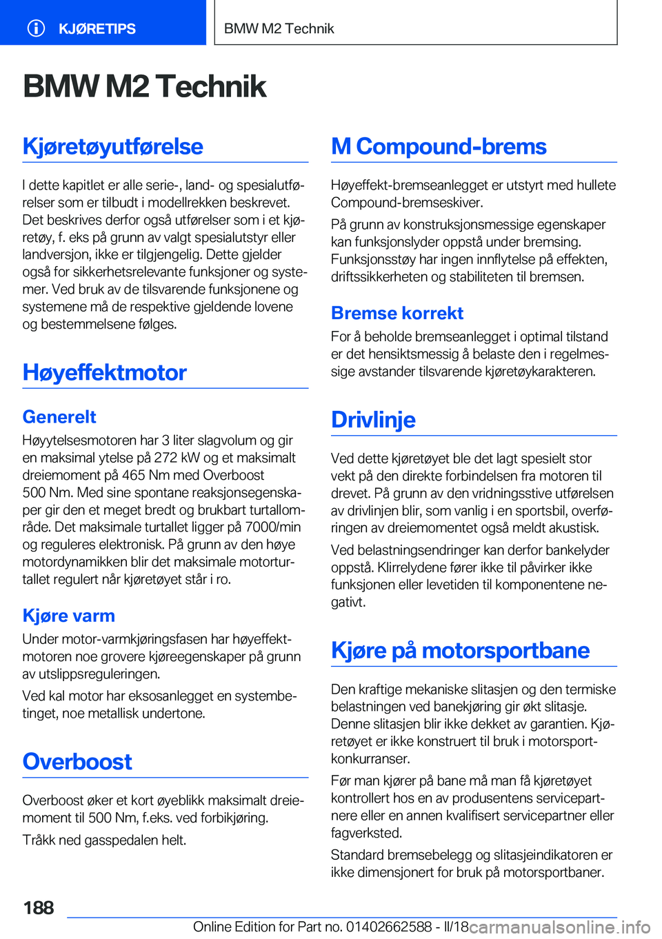 BMW M2 2018  InstruksjonsbØker (in Norwegian) �B�M�W��M�2��T�e�c�h�n�i�k�K�j�