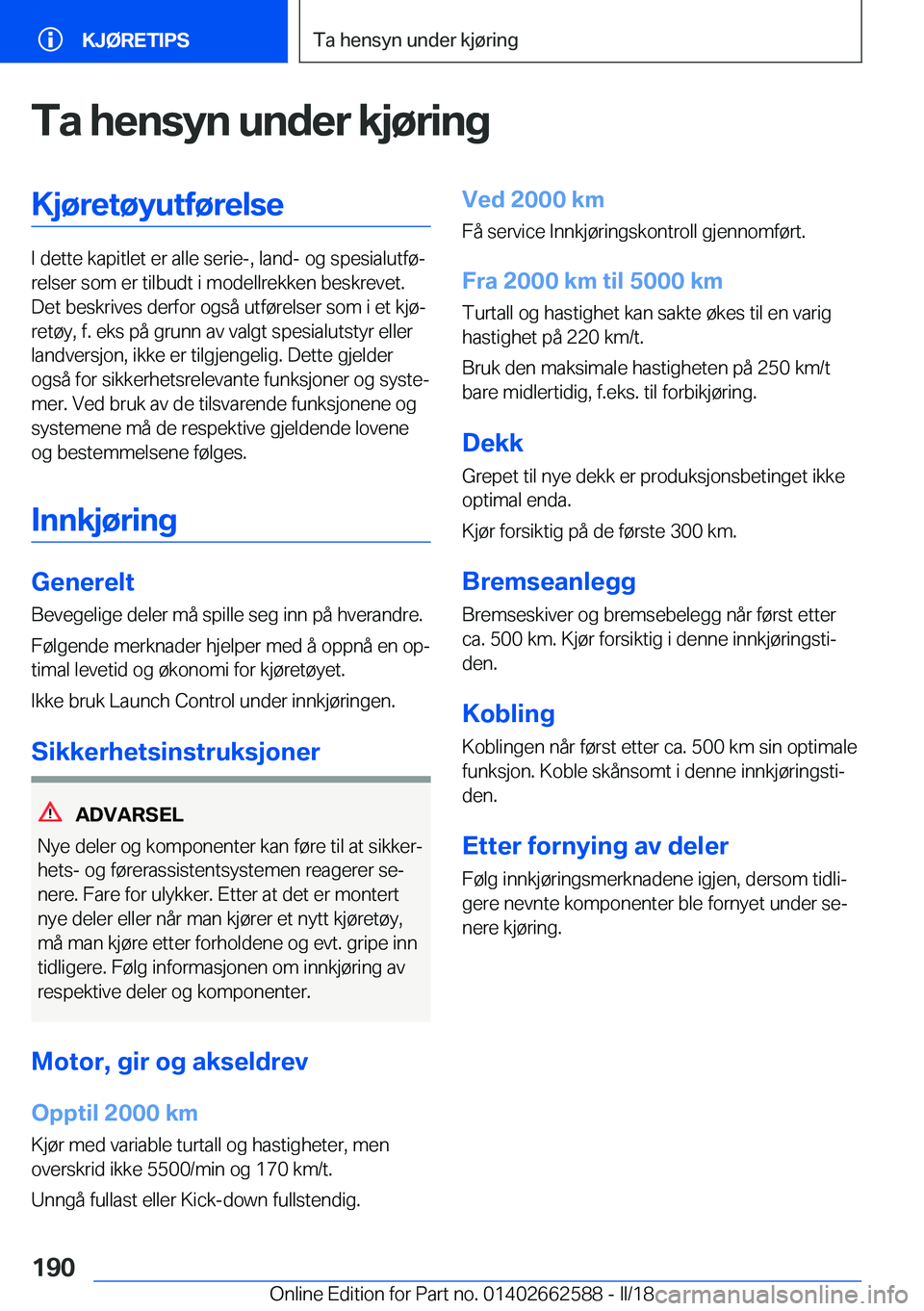 BMW M2 2018  InstruksjonsbØker (in Norwegian) �T�a��h�e�n�s�Z�n��u�n�d�e�r��k�j�