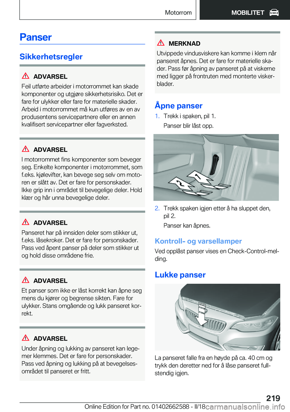 BMW M2 2018  InstruksjonsbØker (in Norwegian) �P�a�n�s�e�r
�S�i�k�k�e�r�h�e�t�s�r�e�g�l�e�r
�A�D�V�A�R�S�E�L
�F�e�i�l� �u�t�f�