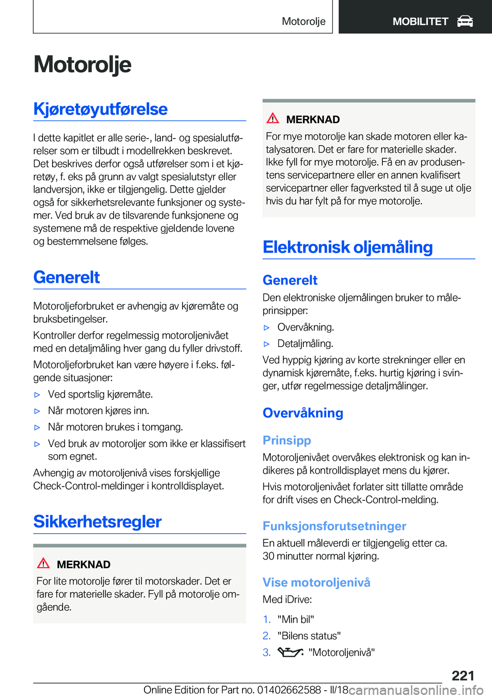 BMW M2 2018  InstruksjonsbØker (in Norwegian) �M�o�t�o�r�o�l�j�e�K�j�