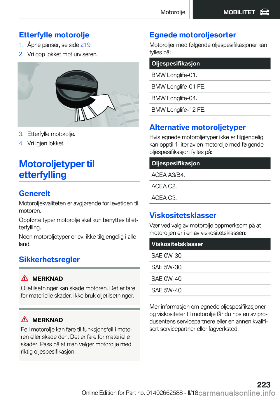 BMW M2 2018  InstruksjonsbØker (in Norwegian) �E�t�t�e�r�f�Z�l�l�e��m�o�t�o�r�o�l�j�e�1�.�
