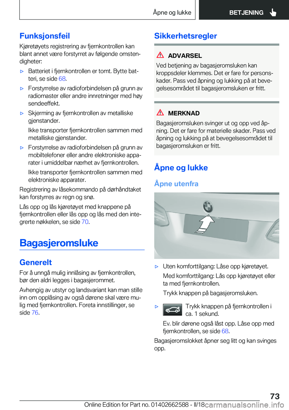 BMW M2 2018  InstruksjonsbØker (in Norwegian) �F�u�n�k�s�j�o�n�s�f�e�i�l
�K�j�