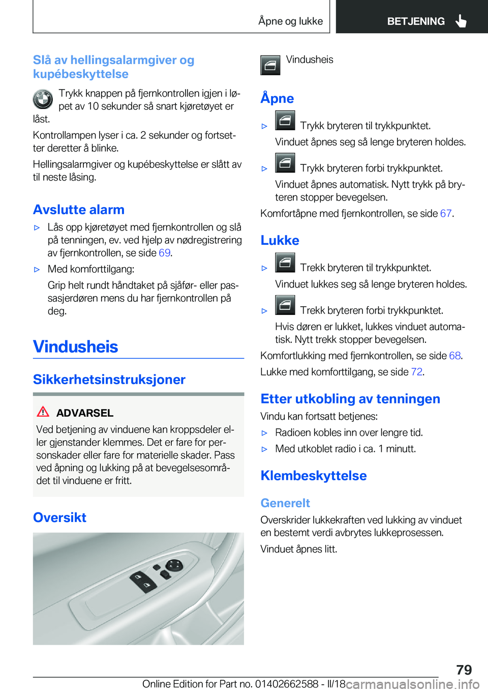 BMW M2 2018  InstruksjonsbØker (in Norwegian) �S�l�å��a�v��h�e�l�l�i�n�g�s�a�l�a�r�m�g�i�v�e�r��o�g
�k�u�p�