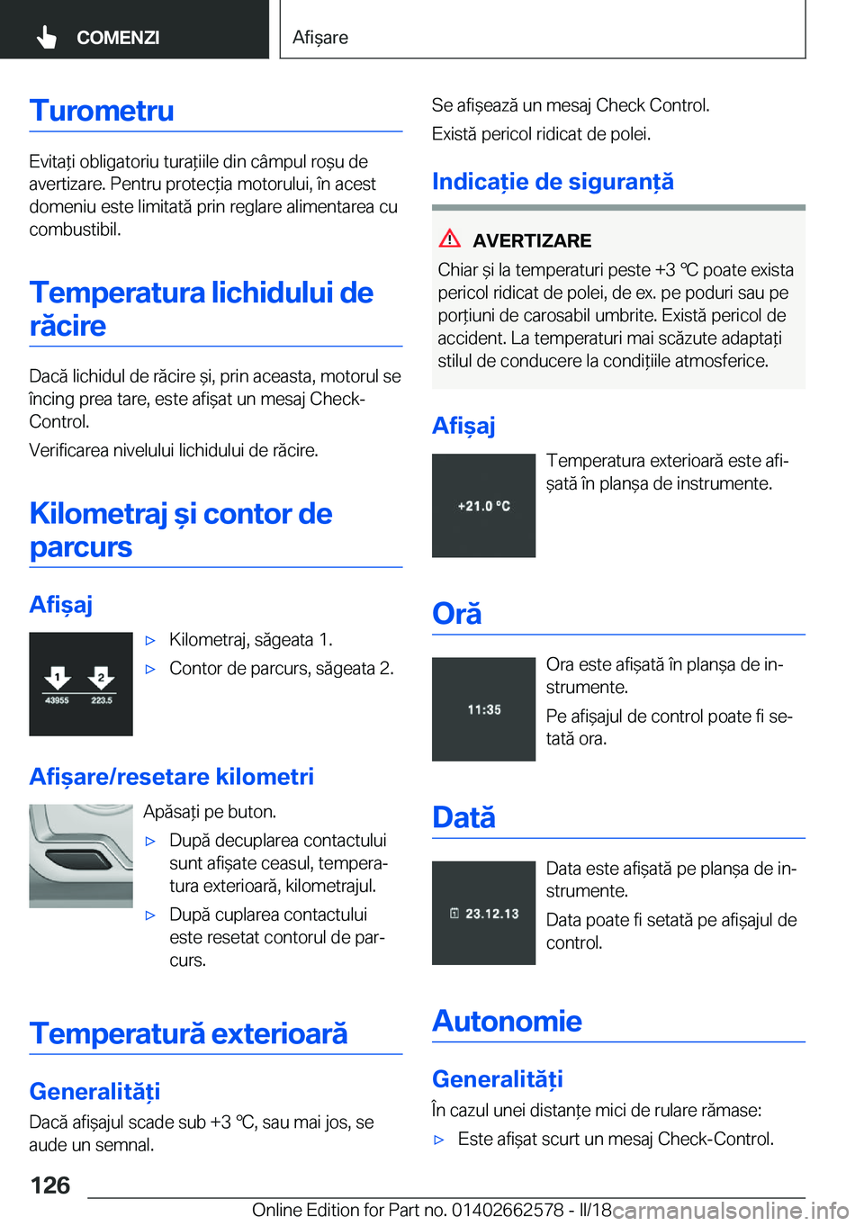 BMW M2 2018  Ghiduri De Utilizare (in Romanian) �T�u�r�o�m�e�t�r�u
�E�v�i�t�a *�i� �o�b�l�i�g�a�t�o�r�i�u� �t�u�r�a *�i�i�l�e� �d�i�n� �c�