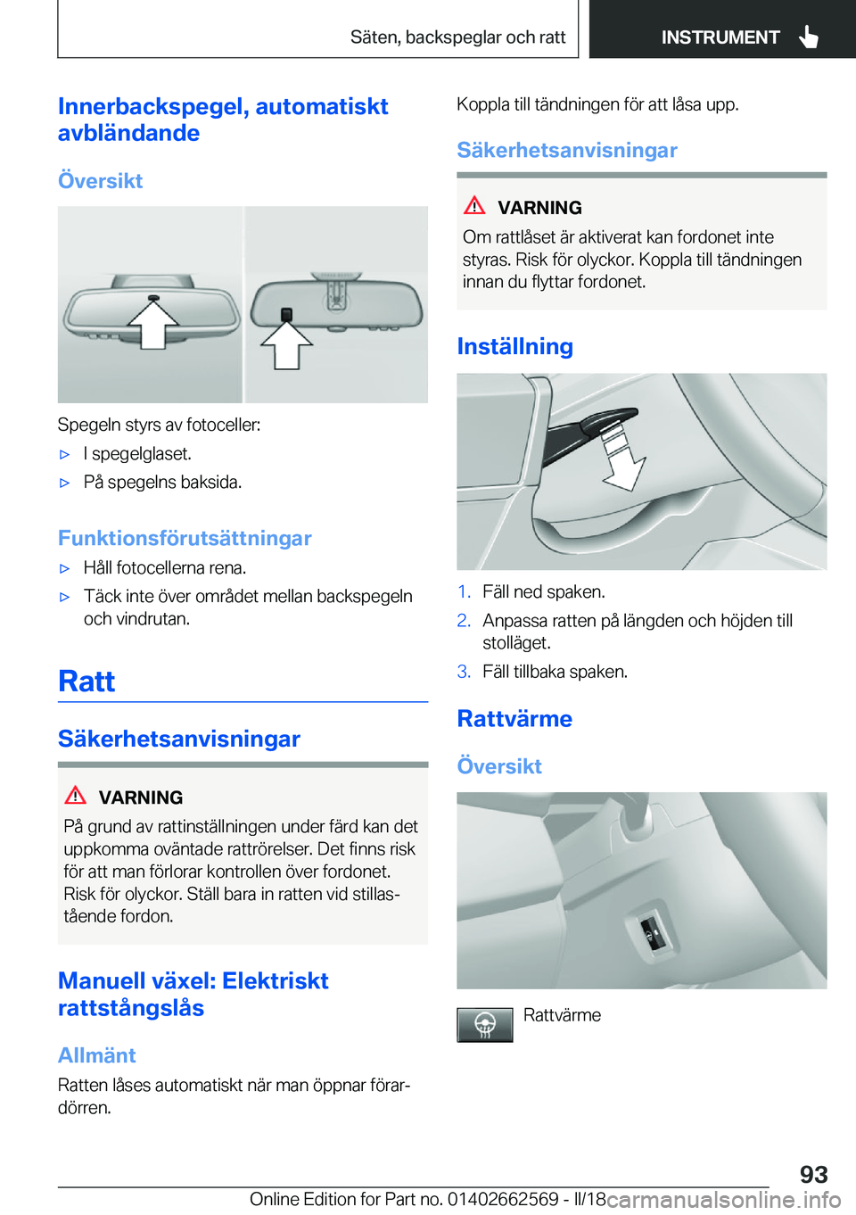 BMW M2 2018  InstruktionsbÖcker (in Swedish) �I�n�n�e�r�b�a�c�k�s�p�e�g�e�l�,��a�u�t�o�m�a�t�i�s�k�t
�a�v�b�l�ä�n�d�a�n�d�e
�
