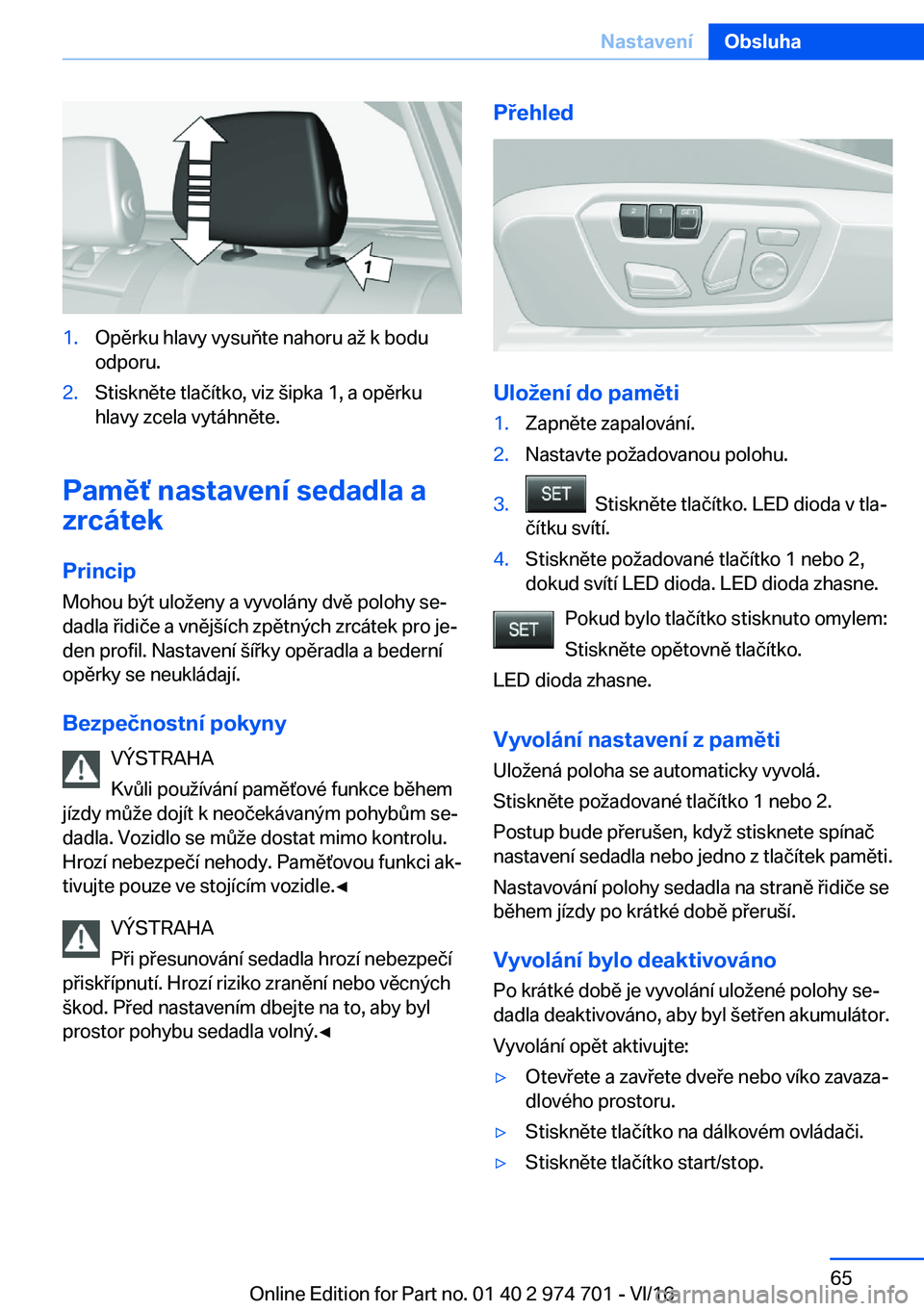 BMW M2 2017  Návod na použití (in Czech) �1�.�O�p�ě�r�k�u� �h�l�a�v�y� �v�y�s�u�