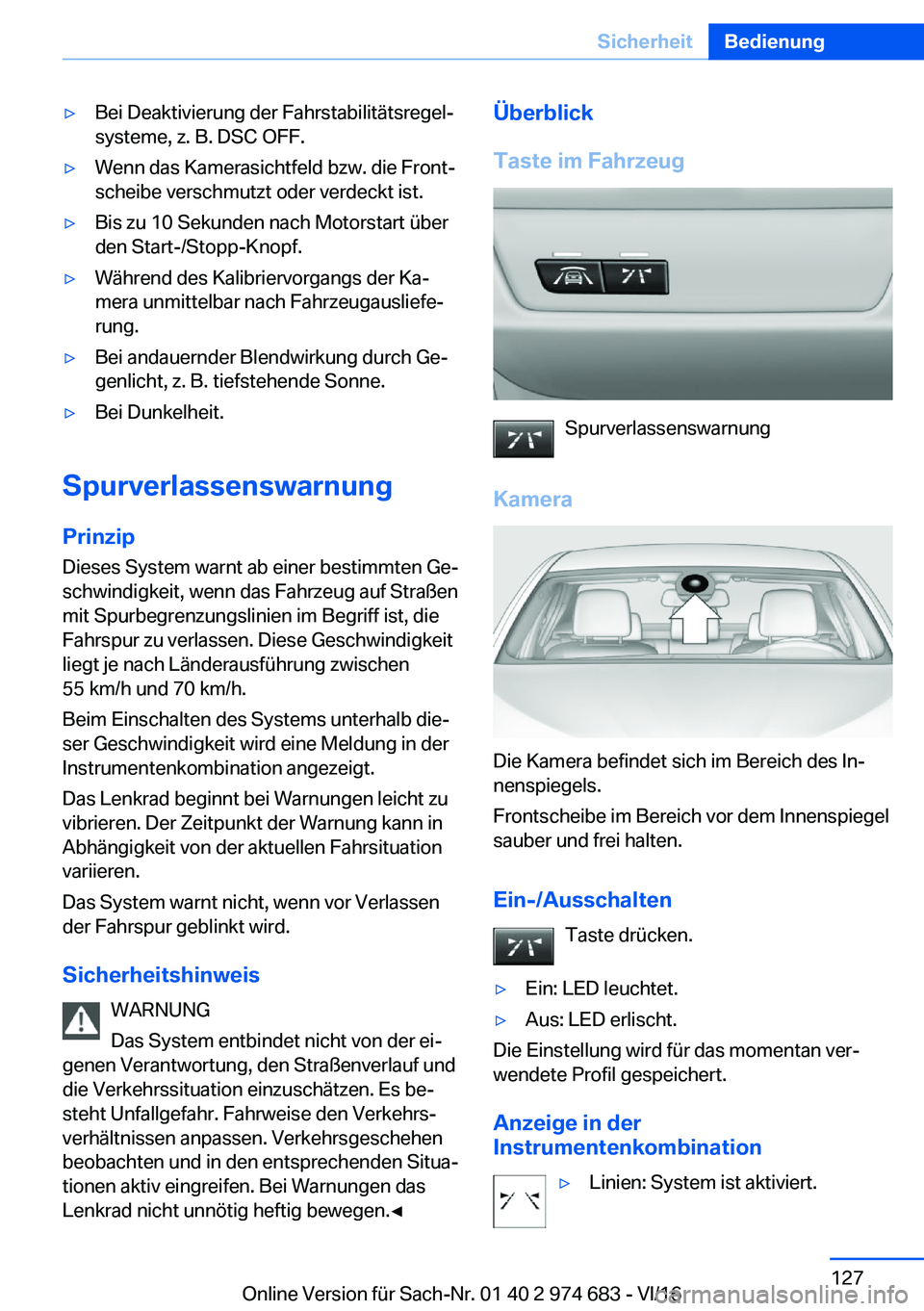 BMW M2 2017  Betriebsanleitungen (in German) 'y�B�e�i� �D�e�a�k�t�i�v�i�e�r�u�n�g� �d�e�r� �F�a�h�r�s�t�a�b�i�l�i�t�