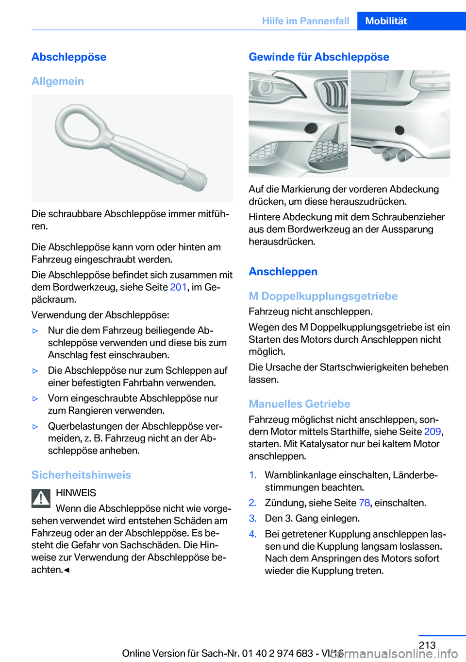 BMW M2 2017  Betriebsanleitungen (in German) �A�b�s�c�h�l�e�p�p�
