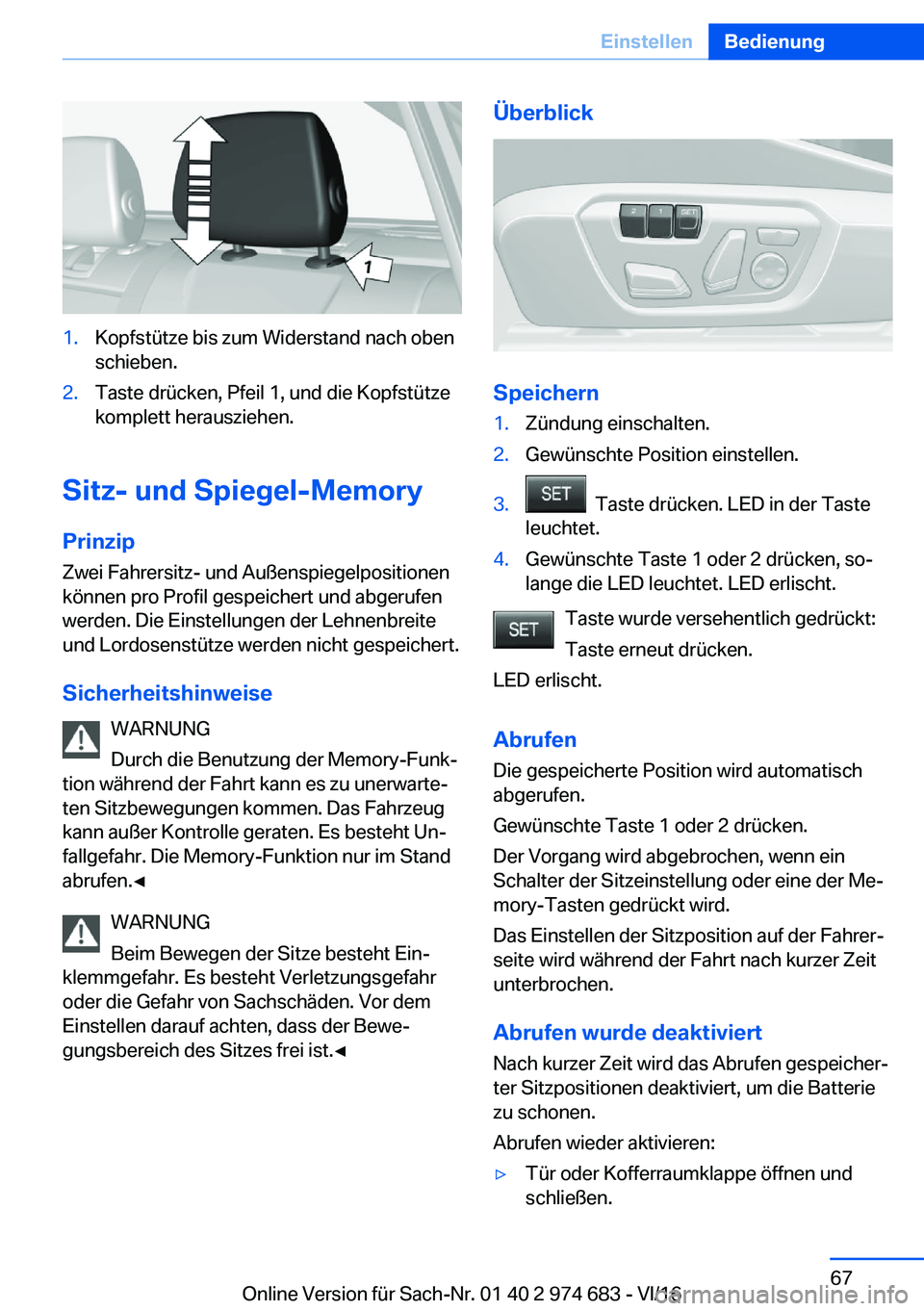 BMW M2 2017  Betriebsanleitungen (in German) �1�.�K�o�p�f�s�t�
