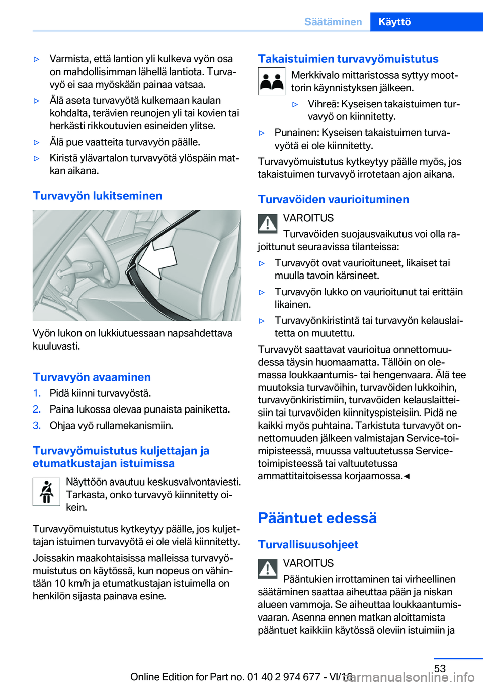 BMW M2 2017  Omistajan Käsikirja (in Finnish) 'y�V�a�r�m�i�s�t�a�,� �e�t�t�