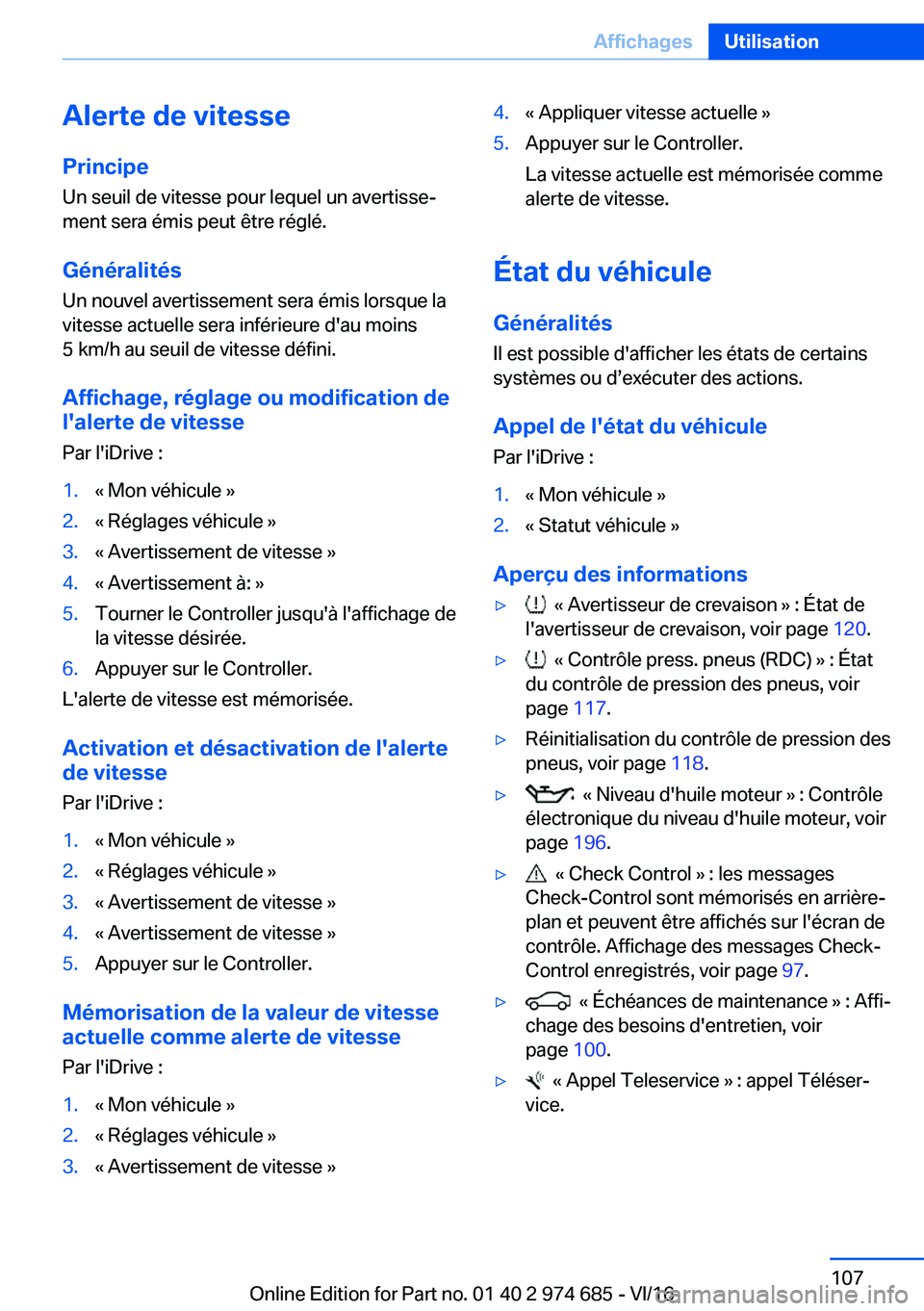 BMW M2 2017  Notices Demploi (in French) �A�l�e�r�t�e��d�e��v�i�t�e�s�s�e�P�r�i�n�c�i�p�e
�U�n� �s�e�u�i�l� �d�e� �v�i�t�e�s�s�e� �p�o�u�r� �l�e�q�u�e�l� �u�n� �a�v�e�r�t�i�s�s�ej
�m�e�n�t� �s�e�r�a� �é�m�i�s� �p�e�u�t� �ê�t�r�e� �r�é�