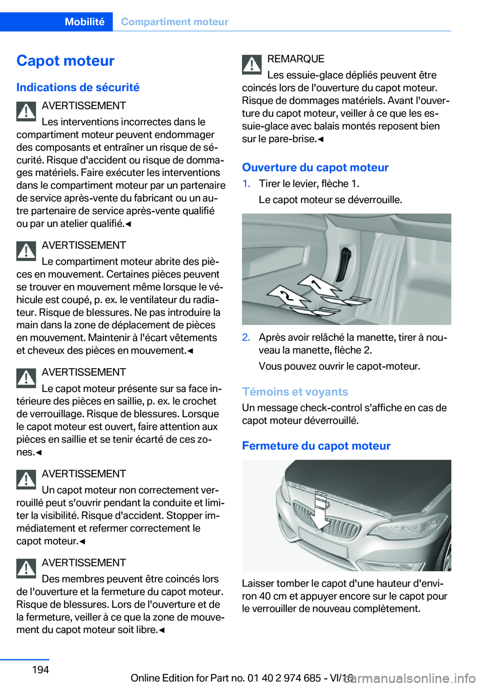 BMW M2 2017  Notices Demploi (in French) �C�a�p�o�t��m�o�t�e�u�r
�I�n�d�i�c�a�t�i�o�n�s��d�e��s�é�c�u�r�i�t�é �A�V�E�R�T�I�S�S�E�M�E�N�T
�L�e�s� �i�n�t�e�r�v�e�n�t�i�o�n�s� �i�n�c�o�r�r�e�c�t�e�s� �d�a�n�s� �l�e
�c�o�m�p�a�r�t�i�m�e�n�t