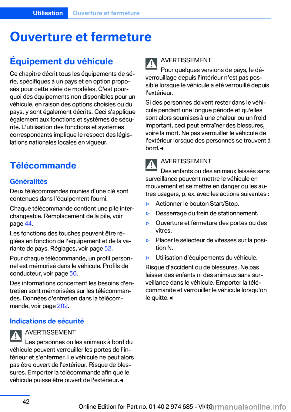BMW M2 2017  Notices Demploi (in French) �O�u�v�e�r�t�u�r�e��e�t��f�e�r�m�e�t�u�r�e�