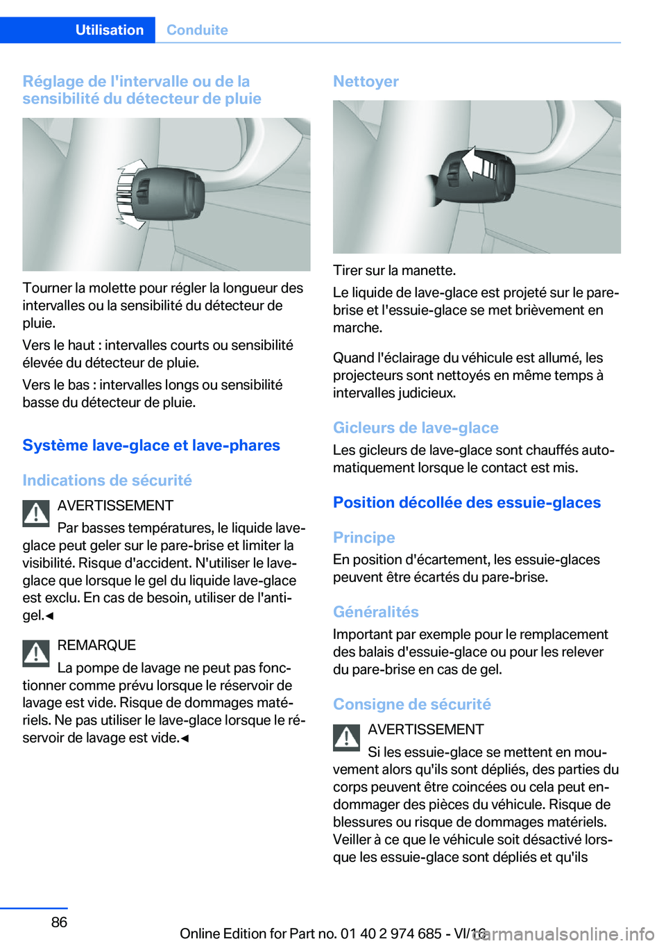 BMW M2 2017  Notices Demploi (in French) �R�é�g�l�a�g�e��d�e��l��i�n�t�e�r�v�a�l�l�e��o�u��d�e��l�a
�s�e�n�s�i�b�i�l�i�t�é��d�u��d�é�t�e�c�t�e�u�r��d�e��p�l�u�i�e
�T�o�u�r�n�e�r� �l�a� �m�o�l�e�t�t�e� �p�o�u�r� �r�é�g�l�e�r� �l