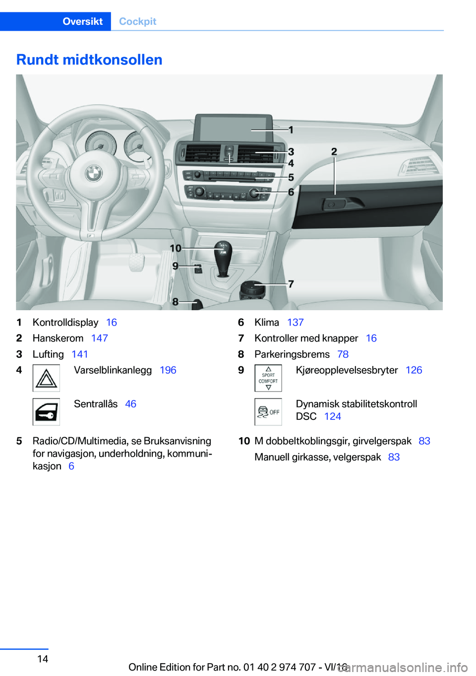 BMW M2 2017  InstruksjonsbØker (in Norwegian) �R�u�n�d�t��m�i�d�t�k�o�n�s�o�l�l�e�n�1�K�o�n�t�r�o�l�l�d�i�s�p�l�a�y\_�1�6�2�H�a�n�s�k�e�r�o�m\_�1�4�7�3�L�u�f�t�i�n�g\_�1�4�1�4�V�a�r�s�e�l�b�l�i�n�k�a�n�l�e�g�g\_ �1�9�6�S�e�n�t�r�a�l�l�å