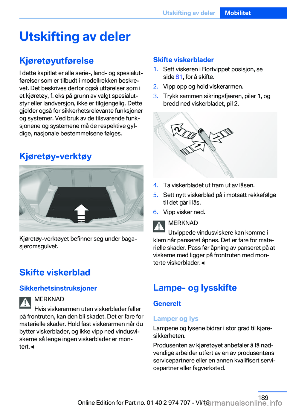 BMW M2 2017  InstruksjonsbØker (in Norwegian) �U�t�s�k�i�f�t�i�n�g��a�v��d�e�l�e�r�K�j�