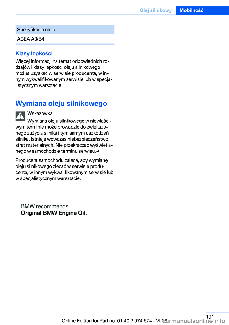 BMW M2 2017  Instrukcja obsługi (in Polish) �S�p�e�c�y�f�i�k�a�c�j�a� �o�l�e�j�u�A�C�E�A� �A�3�/�B�4�.
�K�l�a�s�y��l�e�p�k�o�c�i�W�i�