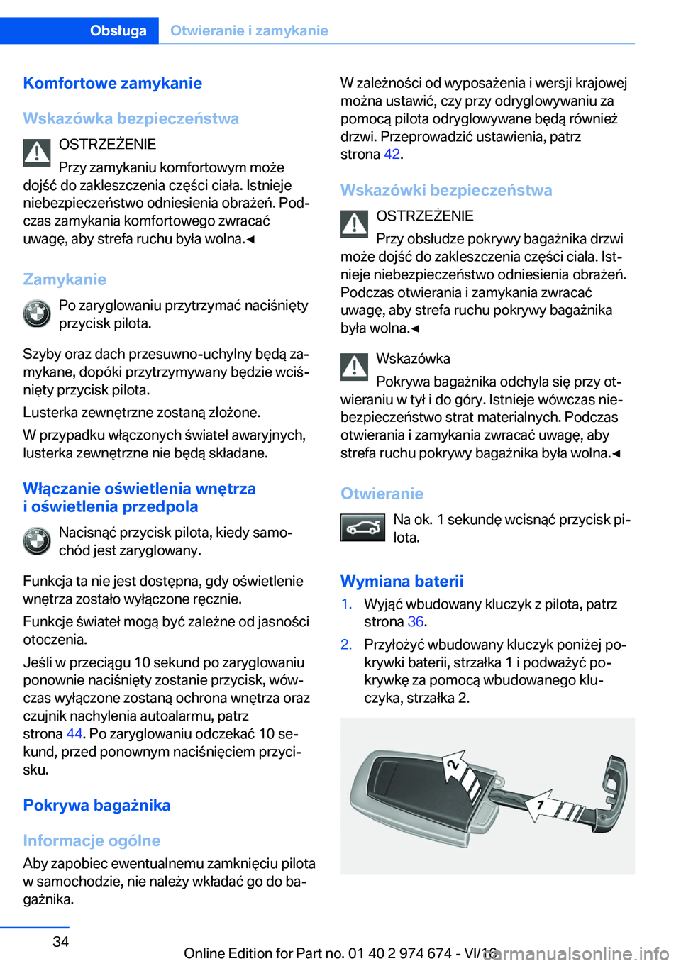 BMW M2 2017  Instrukcja obsługi (in Polish) �K�o�m�f�o�r�t�o�w�e��z�a�m�y�k�a�n�i�e
�W�s�k�a�z�