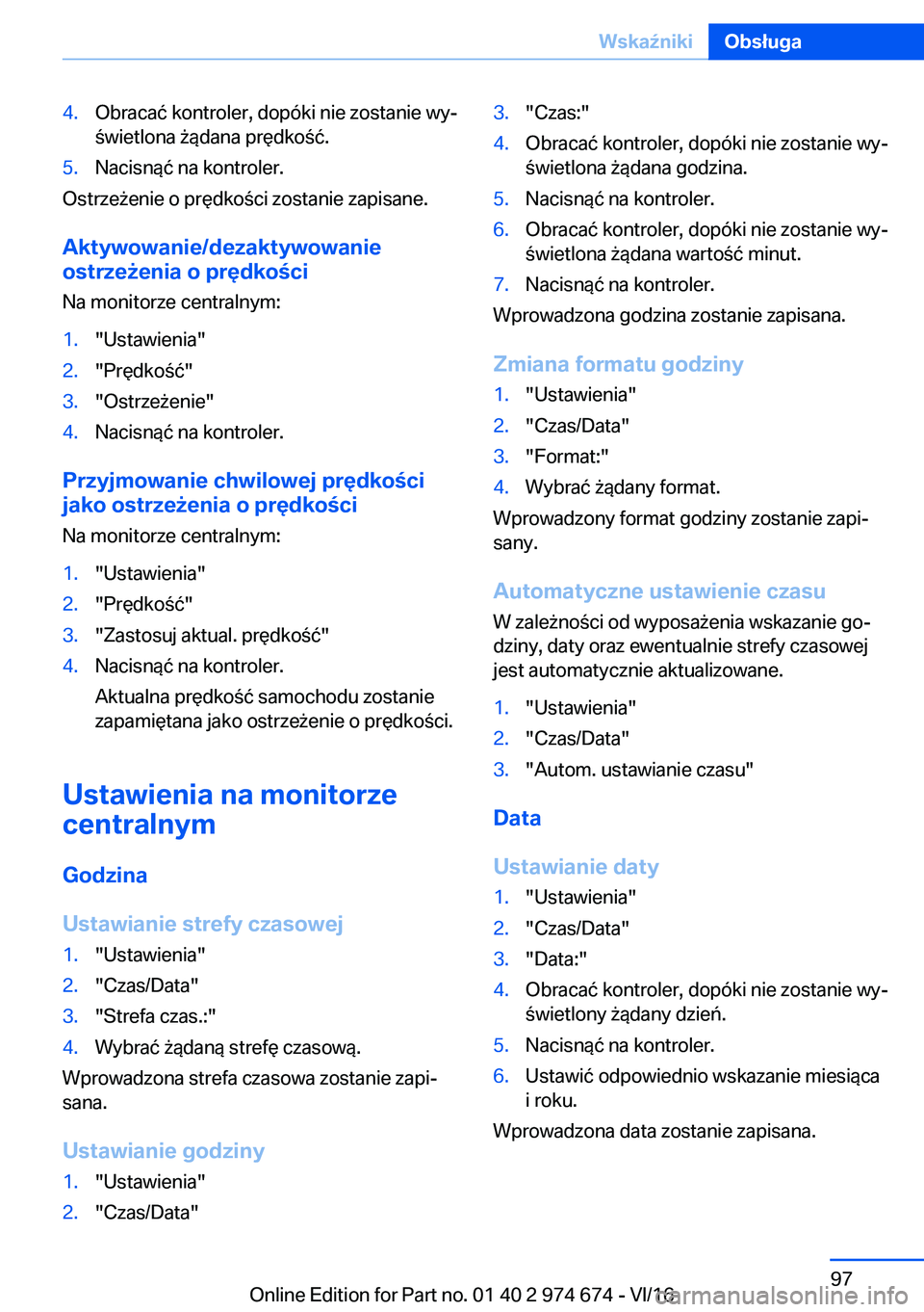 BMW M2 2017  Instrukcja obsługi (in Polish) �4�.�O�b�r�a�c�a�
