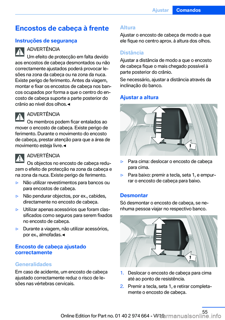 BMW M2 2017  Manual do condutor (in Portuguese) �E�n�c�o�s�t�o�s��d�e��c�a�b�e�