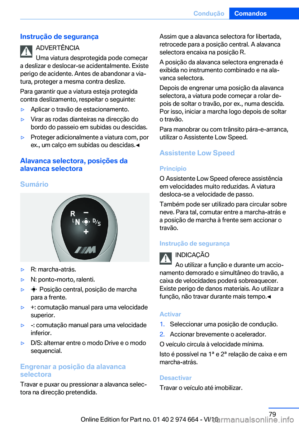BMW M2 2017  Manual do condutor (in Portuguese) �I�n�s�t�r�u�