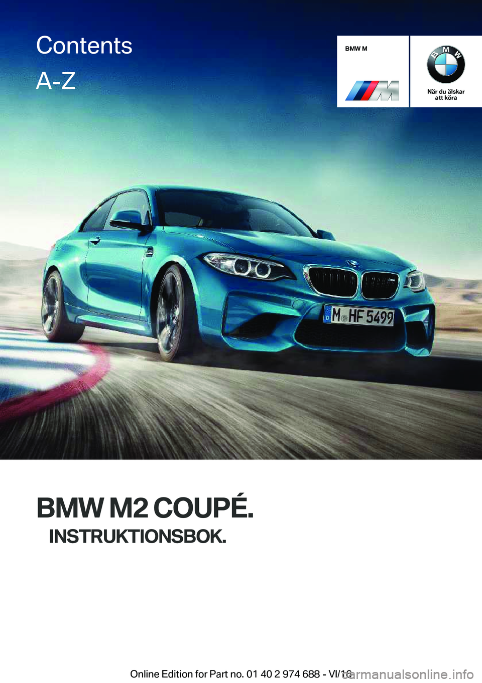 BMW M2 2017  InstruktionsbÖcker (in Swedish) �B�M�W��M
�N�ä�r��d�u��ä�l�s�k�a�r�a�t�t��k�