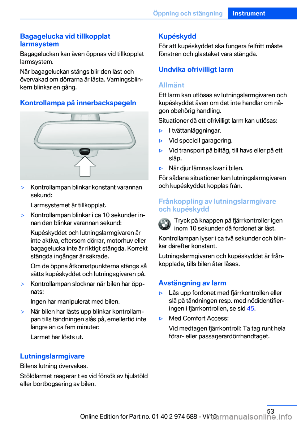 BMW M2 2017  InstruktionsbÖcker (in Swedish) �B�a�g�a�g�e�l�u�c�k�a��v�i�d��t�i�l�l�k�o�p�p�l�a�t
�l�a�r�m�s�y�s�t�e�m
�B�a�g�a�g�e�l�u�c�k�a�n� �k�a�n� �ä�v�e�n� �