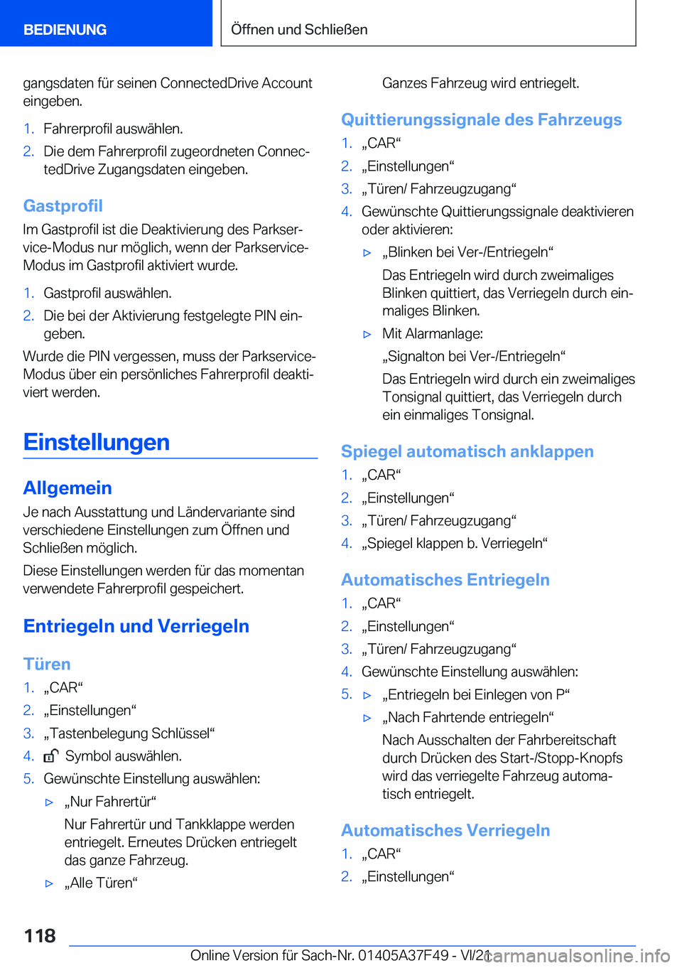 BMW M3 2022  Betriebsanleitungen (in German) �g�a�n�g�s�d�a�t�e�n��f�