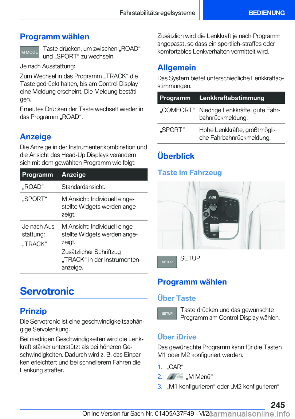 BMW M3 2022  Betriebsanleitungen (in German) �P�r�o�g�r�a�m�m��w�