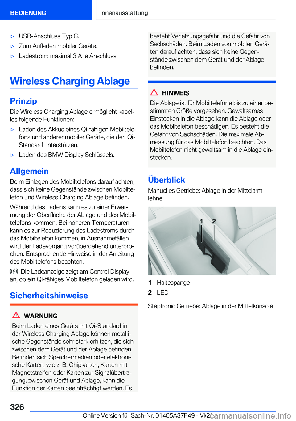 BMW M3 2022  Betriebsanleitungen (in German) 'x�U�S�B�-�A�n�s�c�h�l�u�s�s��T�y�p��C�.'x�Z�u�m��A�u�f�l�a�d�e�n��m�o�b�i�l�e�r��G�e�r�