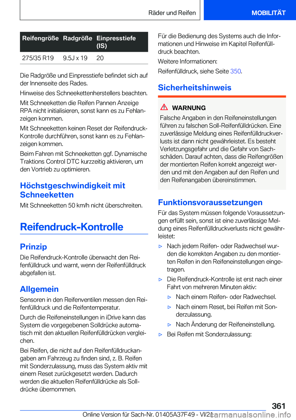 BMW M3 2022  Betriebsanleitungen (in German) �R�e�i�f�e�n�g�r�