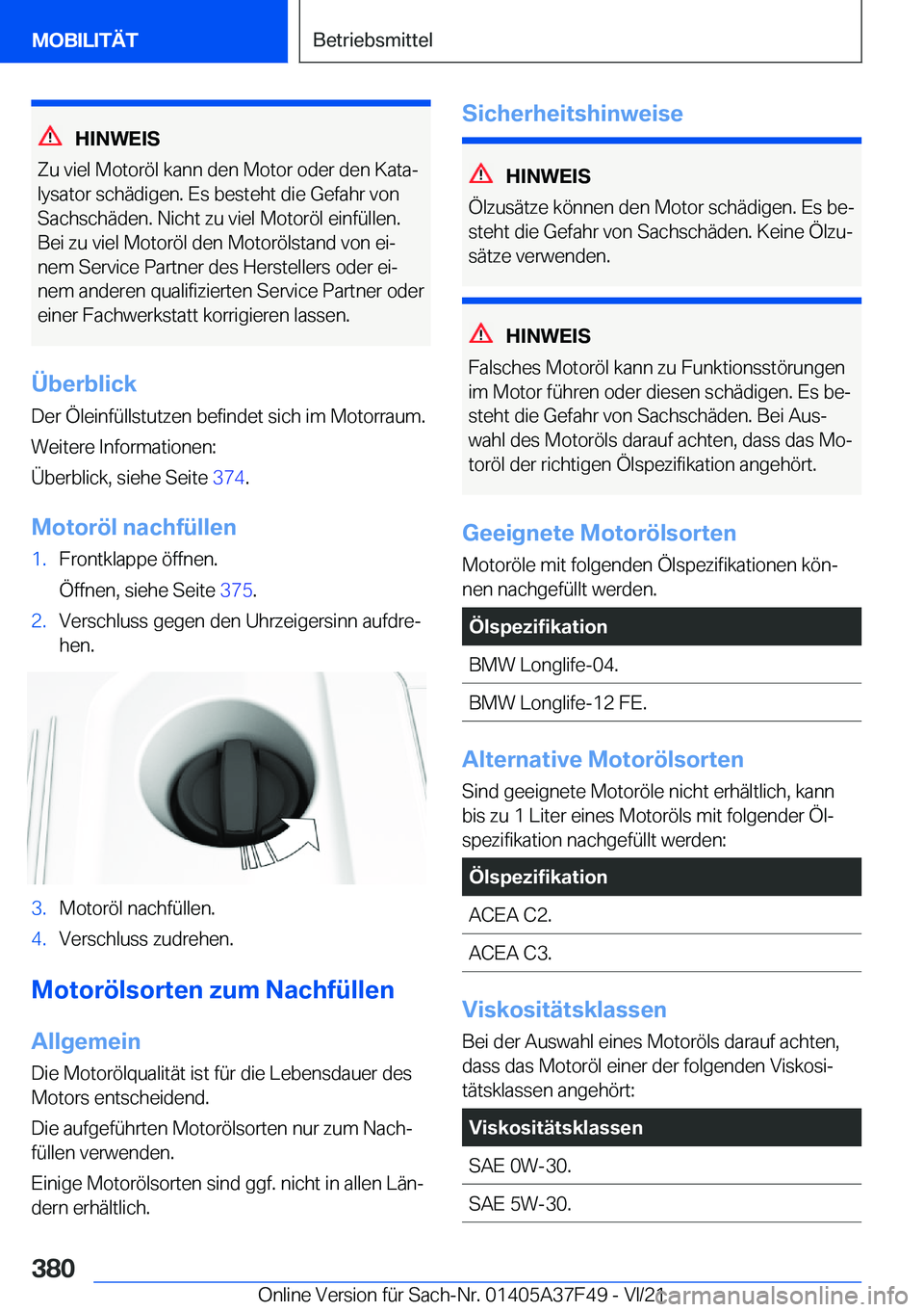 BMW M3 2022  Betriebsanleitungen (in German) �H�I�N�W�E�I�S
�Z�u��v�i�e�l��M�o�t�o�r�