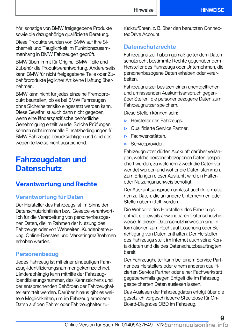 BMW M3 2022  Betriebsanleitungen (in German) �h�