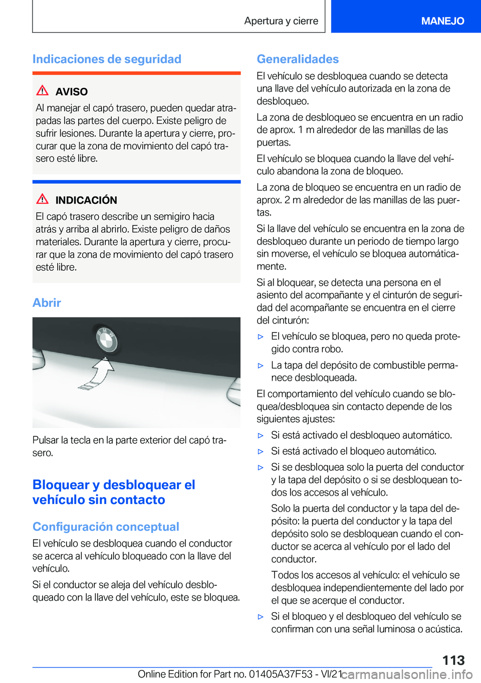 BMW M3 2022  Manuales de Empleo (in Spanish) �I�n�d�i�c�a�c�i�o�n�e�s��d�e��s�e�g�u�r�i�d�a�d
�A�V�I�S�O
�A�l��m�a�n�e�j�a�r��e�l��c�a�p�