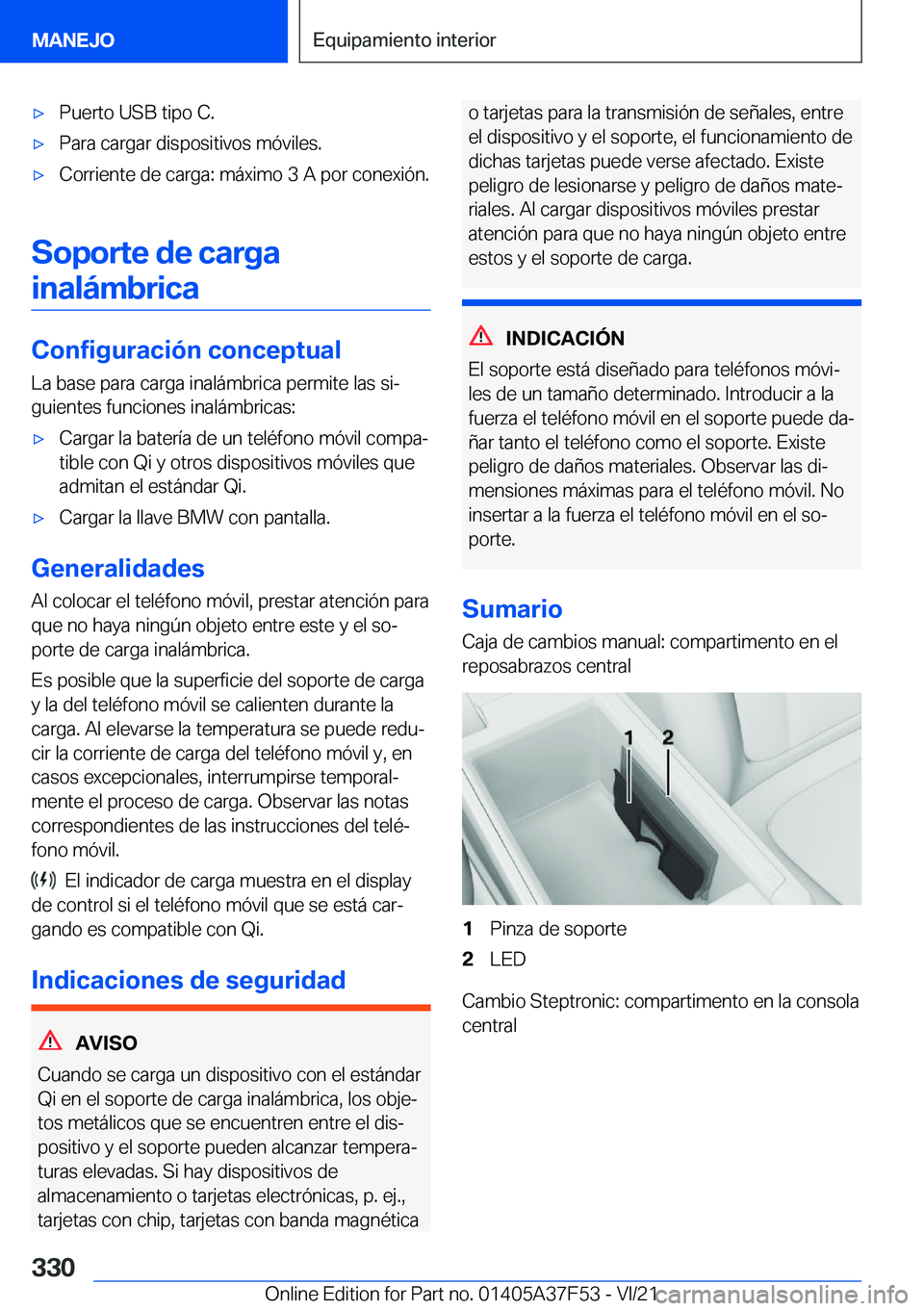 BMW M3 2022  Manuales de Empleo (in Spanish) x�P�u�e�r�t�o��U�S�B��t�i�p�o��C�.x�P�a�r�a��c�a�r�g�a�r��d�i�s�p�o�s�i�t�i�v�o�s��m�