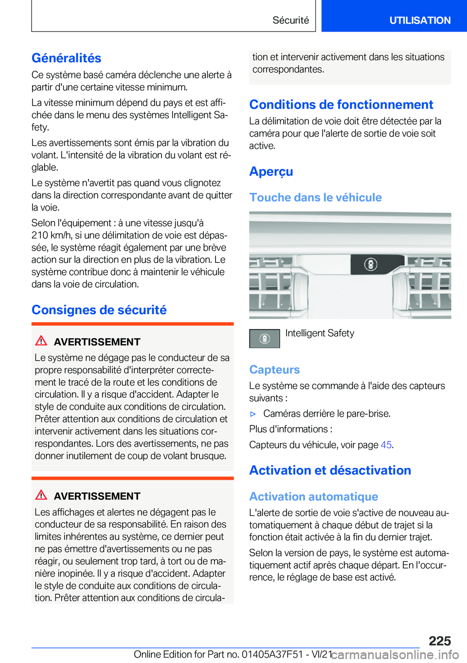 BMW M3 2022  Notices Demploi (in French) �G�é�n�é�r�a�l�i�t�é�s�C�e��s�y�s�t�è�m�e��b�a�s�é��c�a�m�é�r�a��d�é�c�l�e�n�c�h�e��u�n�e��a�l�e�r�t�e��