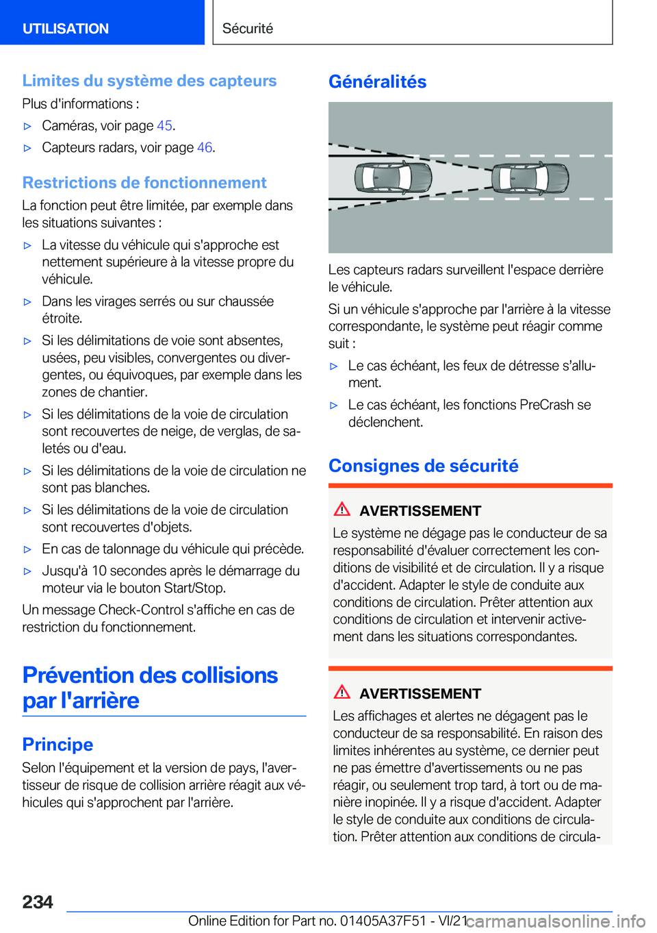 BMW M3 2022  Notices Demploi (in French) �L�i�m�i�t�e�s��d�u��s�y�s�t�è�m�e��d�e�s��c�a�p�t�e�u�r�s�P�l�u�s��d�'�i�n�f�o�r�m�a�t�i�o�n�s��:'x�C�a�m�é�r�a�s�,��v�o�i�r��p�a�g�e� �4�5�.'x�C�a�p�t�e�u�r�s��r�a�d�a�r�s�,�