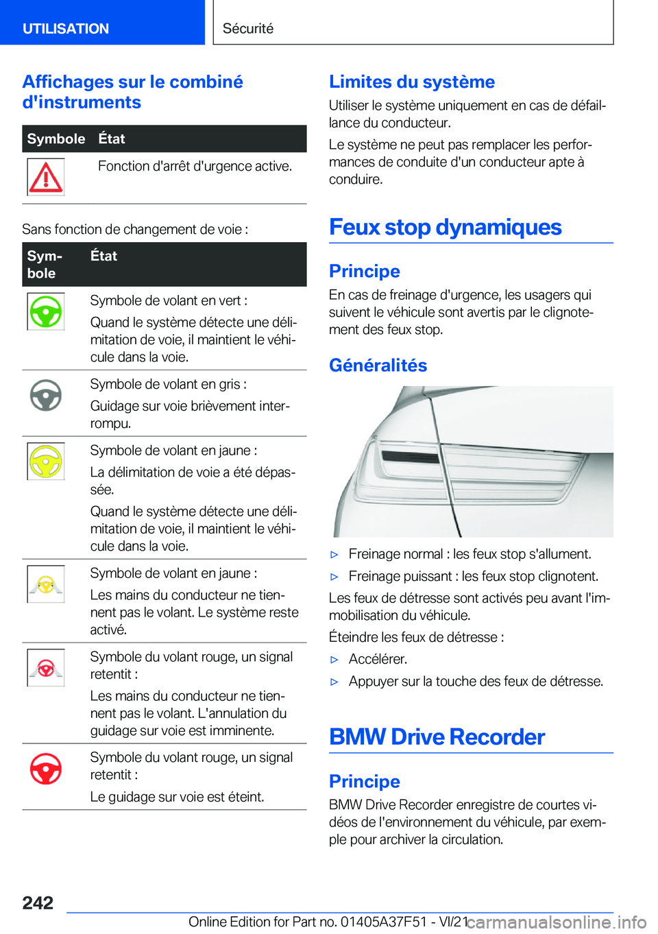 BMW M3 2022  Notices Demploi (in French) �A�f�f�i�c�h�a�g�e�s��s�u�r��l�e��c�o�m�b�i�n�é
�d�'�i�n�s�t�r�u�m�e�n�t�s�S�y�m�b�o�l�e�
